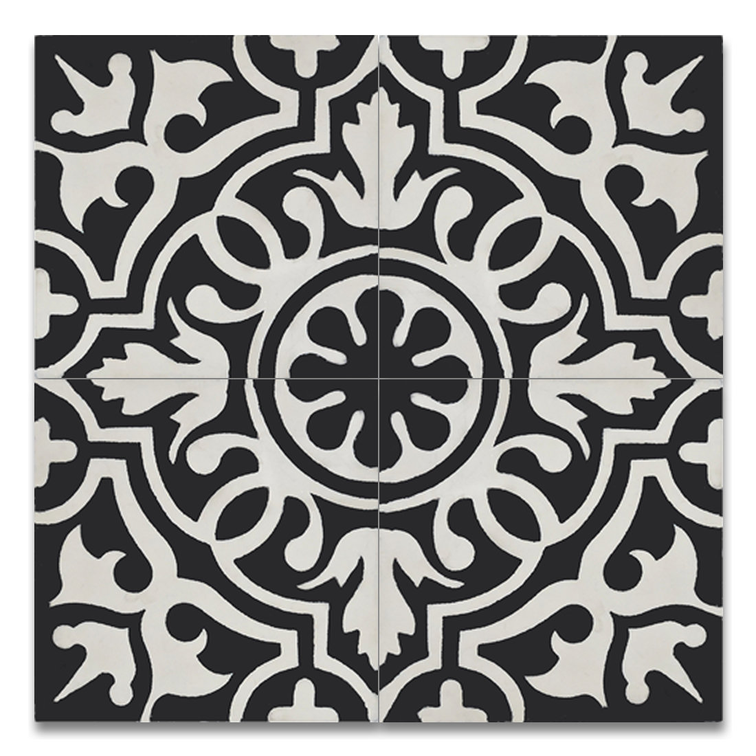 Moroccan Mosaic Tile House Baha 8" x 8" Handmade Cement Tile in Black
